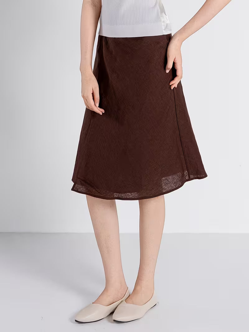 Luxury Pure Linen LP Skirt Women'S Asymmetric Wrap Front Side Slit Lining Elegant Midi Skirts