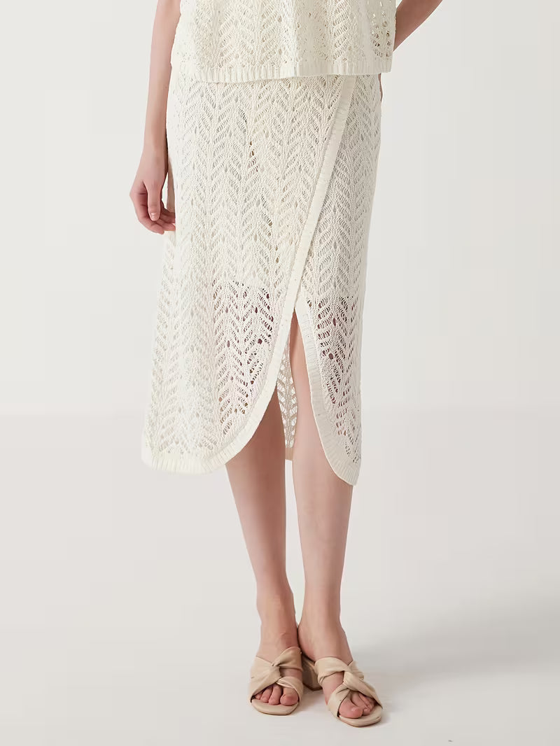Luxury Women's Clothing Summer Minimalist 100% Linen Skirt Wrap Silhouette with Asymmetric Hem Airy Open Weave Delicate Leaf Motif Quiet