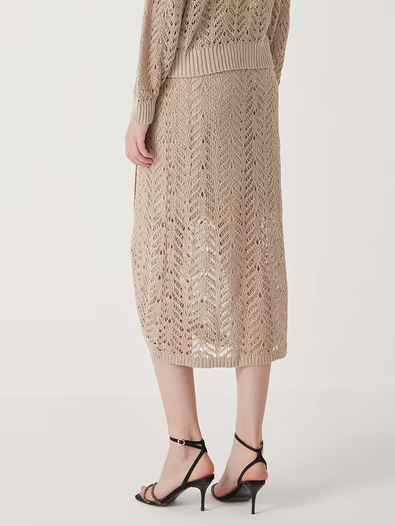 Luxury Women's Clothing Summer Minimalist 100% Linen Skirt Wrap Silhouette with Asymmetric Hem Airy Open Weave Delicate Leaf Motif Quiet