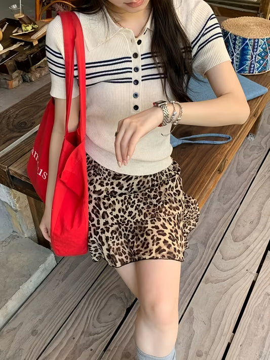 Retro Hot Style Leopard Print Half-Length Skirt 2026 Summer Spring And Summer Thin New Style Casual Loose Short Skirt