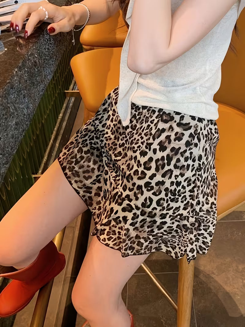 Retro Hot Style Leopard Print Half-Length Skirt 2026 Summer Spring And Summer Thin New Style Casual Loose Short Skirt