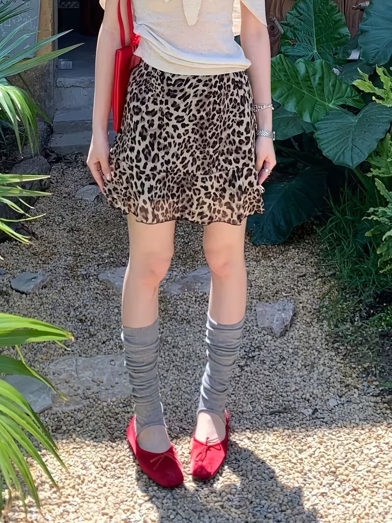 Retro Hot Style Leopard Print Half-Length Skirt 2026 Summer Spring And Summer Thin New Style Casual Loose Short Skirt