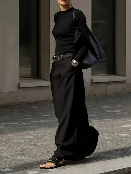 Women'S Elegant Commuter Black Half Skirt