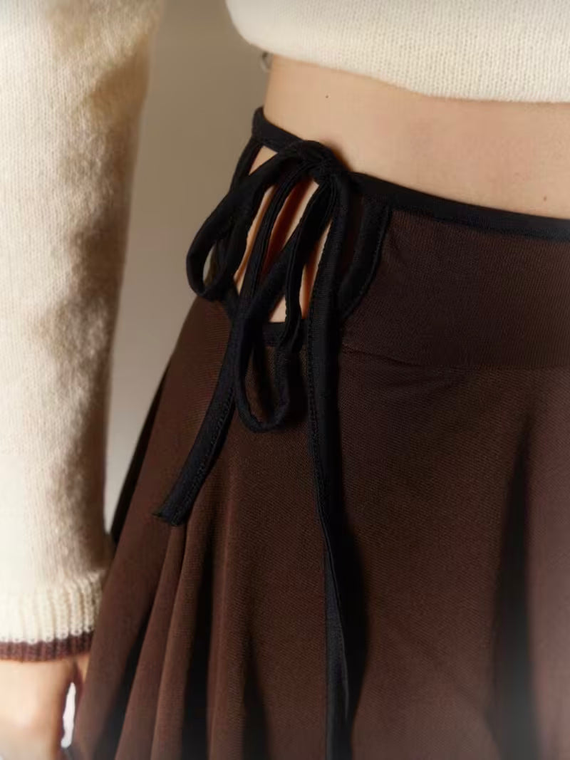 Spring And Summer Women'S Fashion Trendy Brown Lettuce Edge Asymmetrical Short Skirt