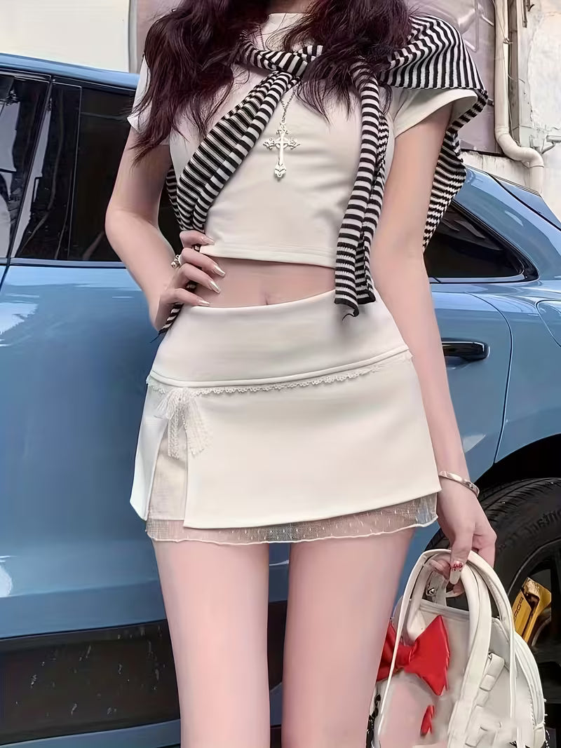 Women's White High-Waisted Short Skirt - Stretchy Bodycon Mini Skirt with & Smooth Texture, -Season Casual to Party Wear, Hand Washable Slim-Fit Skirt for Jeans Dress