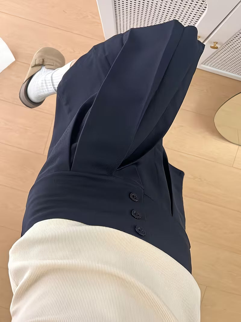 Spring Summer Japanese Style Pleated Navy Half Skirt Easy Preppy Style Pleated Skirt Petite Mid-Length Skirt Bermuda Skirt A-Line Short Skirt