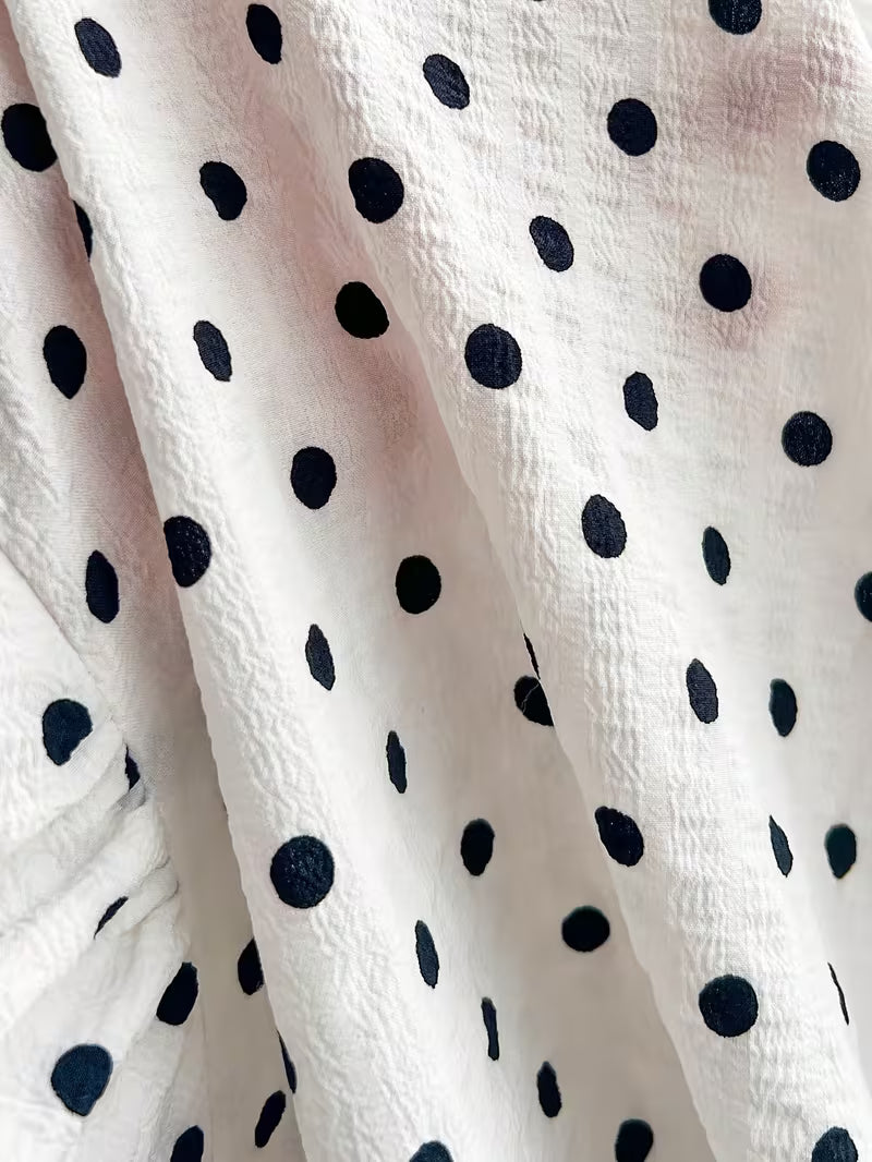New Women's Fashionable Simple and Elegant Daily Polka Dot Print Ruffle Hem Tie Bow Camisole Dress, Vacation, Beach, Date Dress for Women