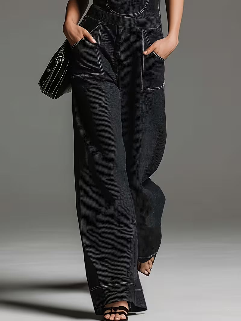 [Printed Pants - Not Denim Fabric]New Spring And Summer Retro Suspender Pants High Waist Straight Casual Magic Pants (Non-Denim)