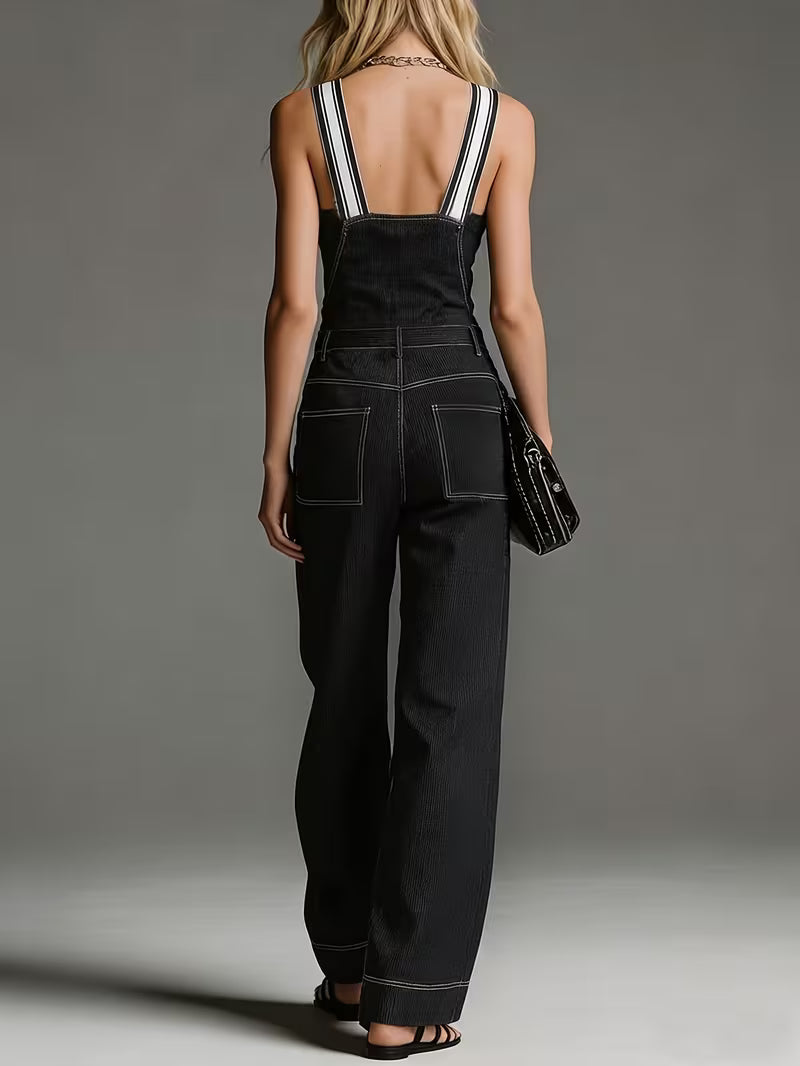 [Printed Pants - Not Denim Fabric]New Spring And Summer Retro Suspender Pants High Waist Straight Casual Magic Pants (Non-Denim)