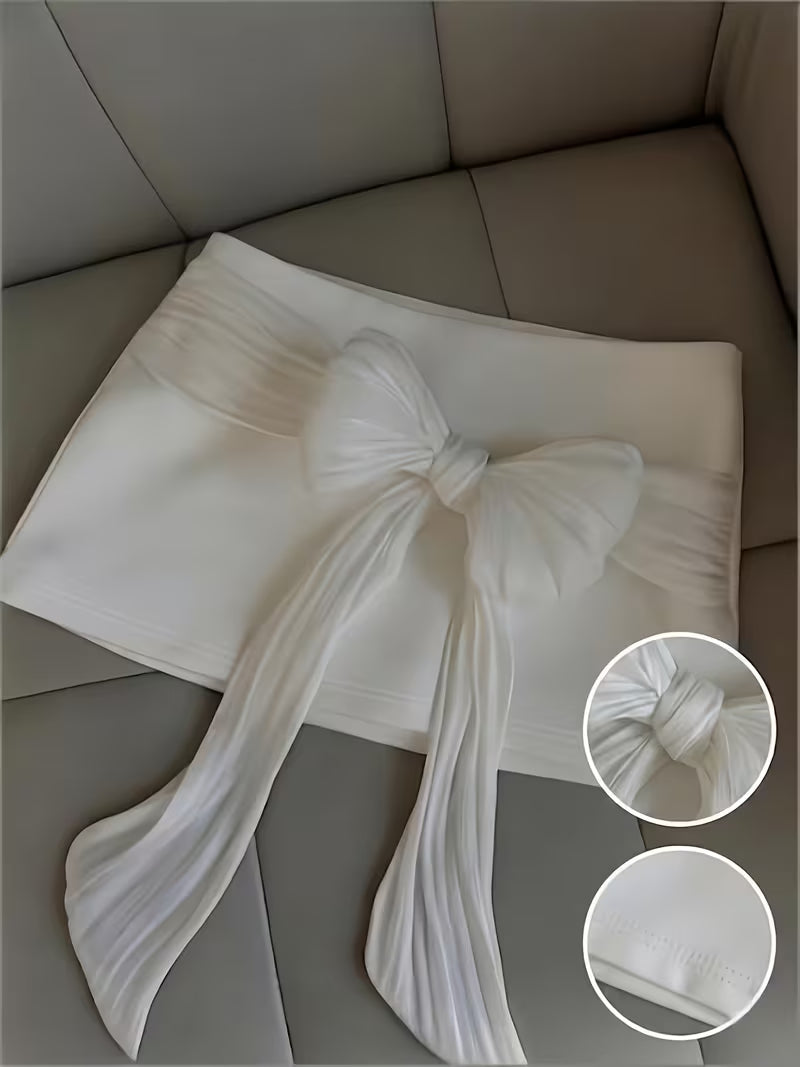 Women's Pure Desire Style White Lace-Up Bodycon Mini Skirt, Hot Sexy Skirt, All-Season Skirt