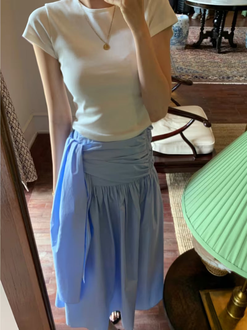 French-Style Niche Design, Irregular Strap, Cinched Waist, Half-Length Skirt