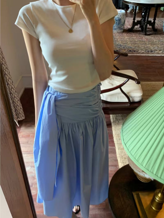 French-Style Niche Design, Irregular Strap, Cinched Waist, Half-Length Skirt