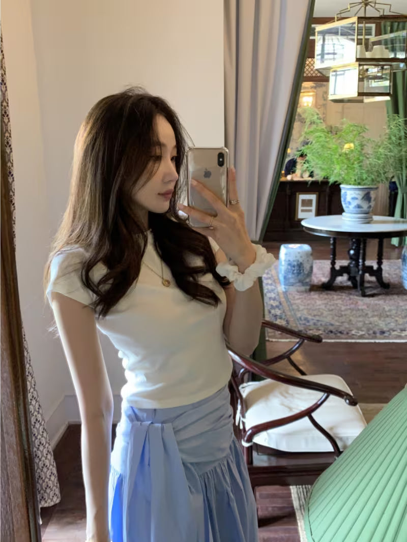 French-Style Niche Design, Irregular Strap, Cinched Waist, Half-Length Skirt