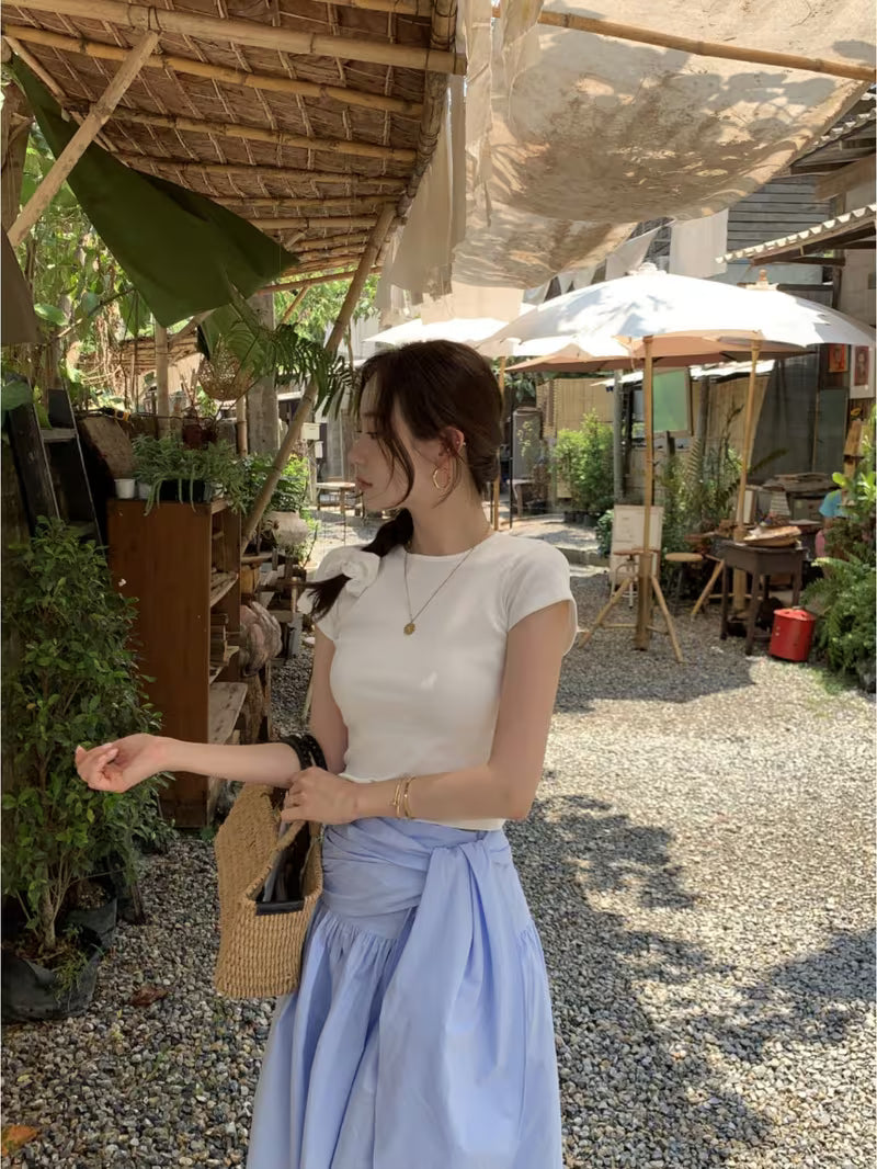 French-Style Niche Design, Irregular Strap, Cinched Waist, Half-Length Skirt