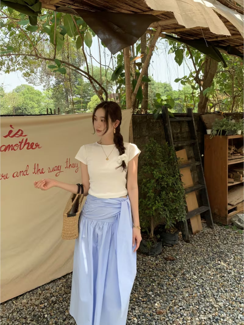 French-Style Niche Design, Irregular Strap, Cinched Waist, Half-Length Skirt