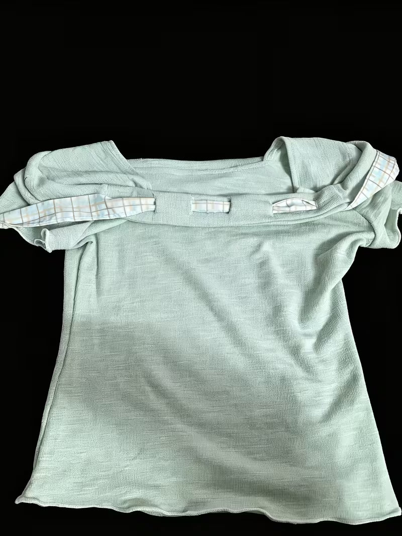 Spot Quality Korean Gentle Style Mobile Tie-Up Square Neck Short-Sleeved Top Women'S Summer New Design Sense Fungus Edge Slim Fit Versatile T-Shirt Breathable Thin Short Soft Fashion Temperament Ladies T-Shirt