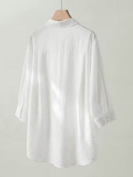 1pc of New Women'S Spring And Summer Shirt [Loose And Seven-Quarter Sleeves, Commuting, Casual, Versatile, Easy And Artistic Style, Cuff Pleating, High-End Shirt] Spring And Summer New Women'S Clothing Workplace Commuting