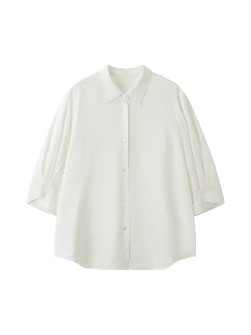 1pc of New Women'S Spring And Summer Shirt [Loose And Seven-Quarter Sleeves, Commuting, Casual, Versatile, Easy And Artistic Style, Cuff Pleating, High-End Shirt] Spring And Summer New Women'S Clothing Workplace Commuting