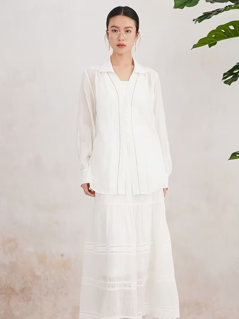 Women'S 100% Ramie Long Sleeve Shirt, Casual Blouse with Oversized Relaxed Fit And Notch Collar, Soft And Breathable Fabric Ideal for Daily Wear in Spring And Summer, Comfortable Loose Top Perfect for Weekend Brunch Or Travel