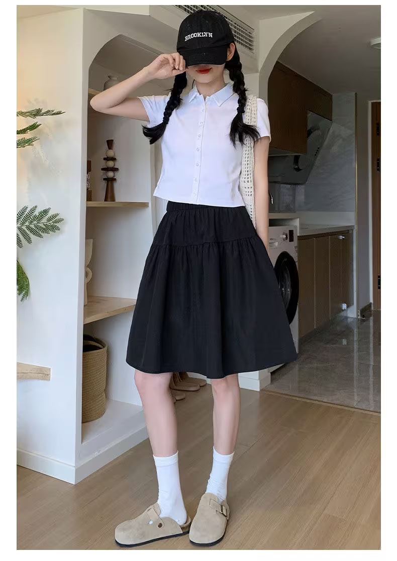 White Japanese-style Women's Skirt, Summer 2026 New Model, High-waisted, A-line Skirt, Short Workwear Skirt for Petite Women