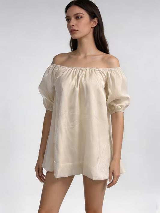 Women'S Off-Shoulder Puff Sleeve Blouse, Loose Casual Summer Top