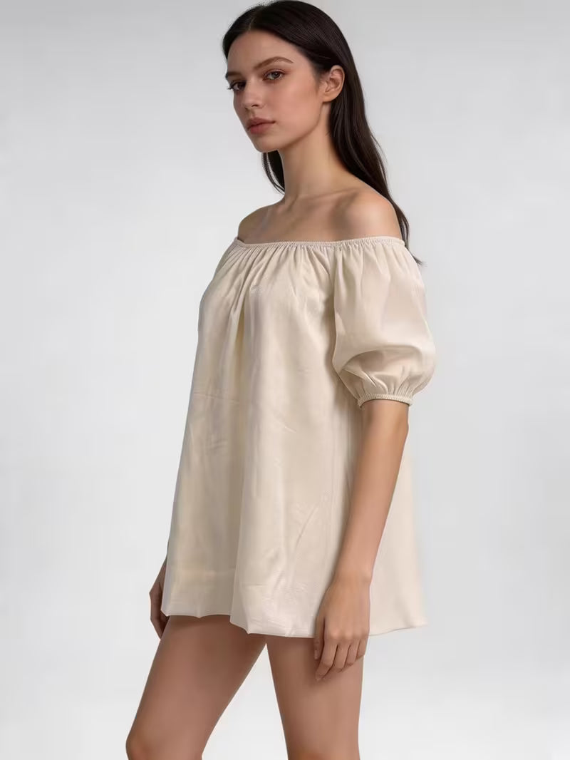 Women'S Off-Shoulder Puff Sleeve Blouse, Loose Casual Summer Top