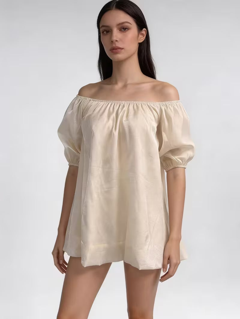 Women'S Off-Shoulder Puff Sleeve Blouse, Loose Casual Summer Top