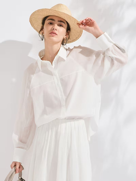 Elegant Shirting | 55%, Long Sleeve, Single Breasted, Flared Hem, Button Details, Regular Fit For Spring/Fall