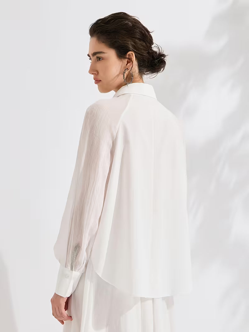 Elegant Shirting | 55%, Long Sleeve, Single Breasted, Flared Hem, Button Details, Regular Fit For Spring/Fall