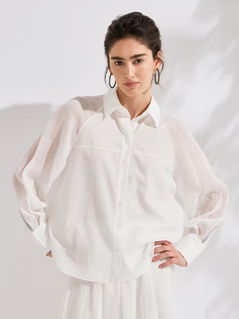 Elegant Shirting | 55%, Long Sleeve, Single Breasted, Flared Hem, Button Details, Regular Fit For Spring/Fall