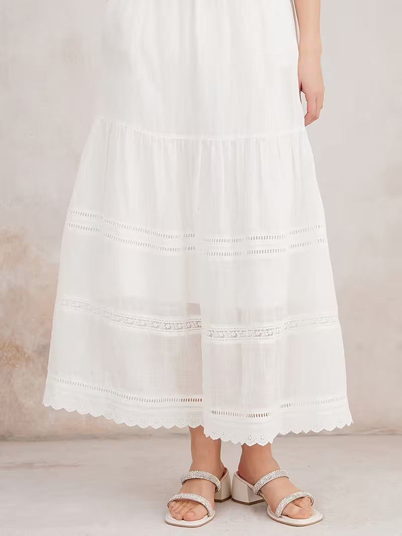 Ramie Layered Maxi Skirt Featuring Lace Trim, Bohemian Vintage Elegant Flowing Women'S Summer Skirt, Lightweight And Breathable Style Skirt